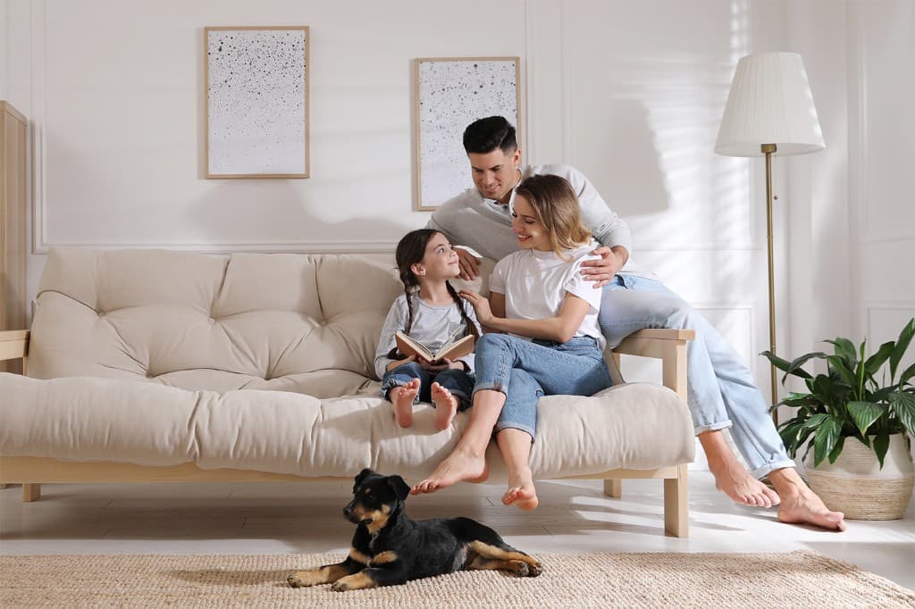Family with their dog in rental housing